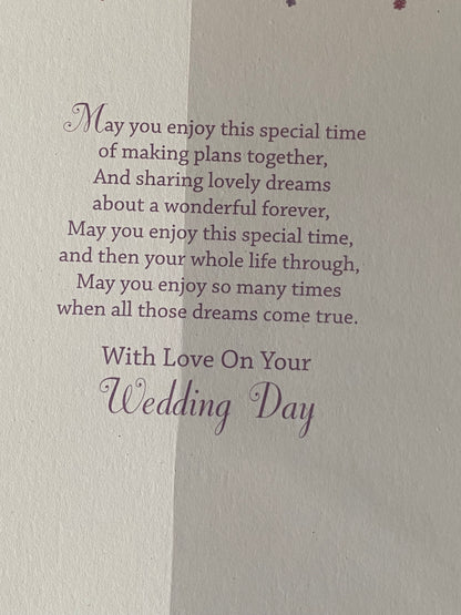 To A Special Daughter & And Son-In-Law On Your Wedding Day Card White/Purple/Silver Teddies/Purple Car Glitter/Foil Detail(KI32838)