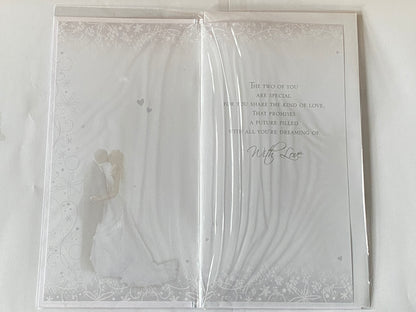 To A Special Daughter & Son-in-Law On Your Wedding Day Card White/Silver Bride/Groom Glitter/Foil/Ribbon Detail(PRELUDE35813)