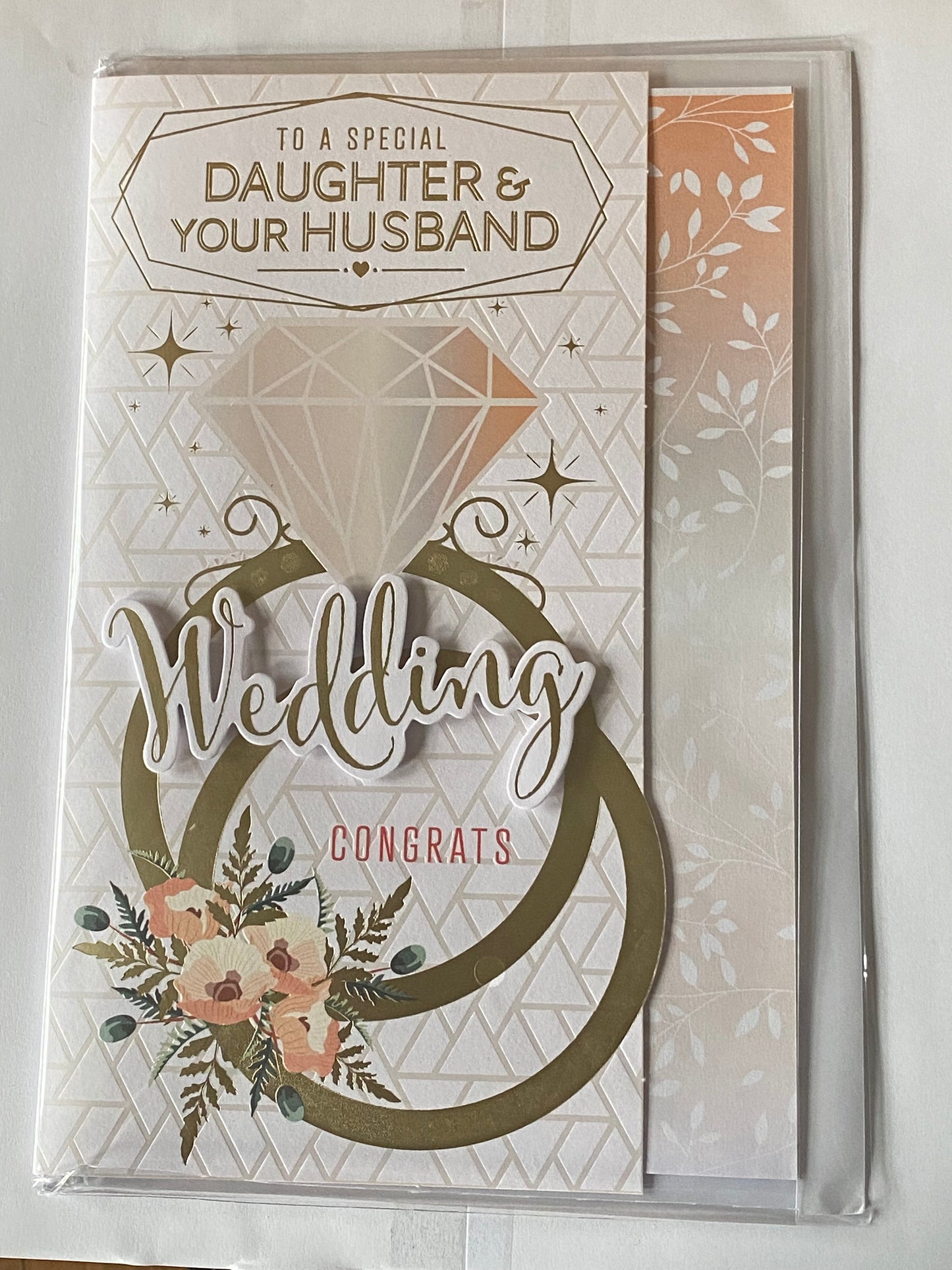 To A Special Daughter & And Your Husband Wedding Congrats On Your Wedding Day Card Rings/Flowers 3D/Foil Detail(PRELUDE48308)