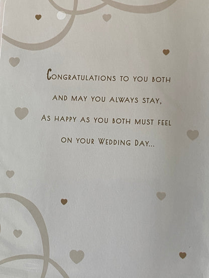 Happy Wedding Day With Love Brother & Wife With Love To You Wedding Day Card White/Gold Hearts/Words 3D/Foil Detail(PRELUDE43216)