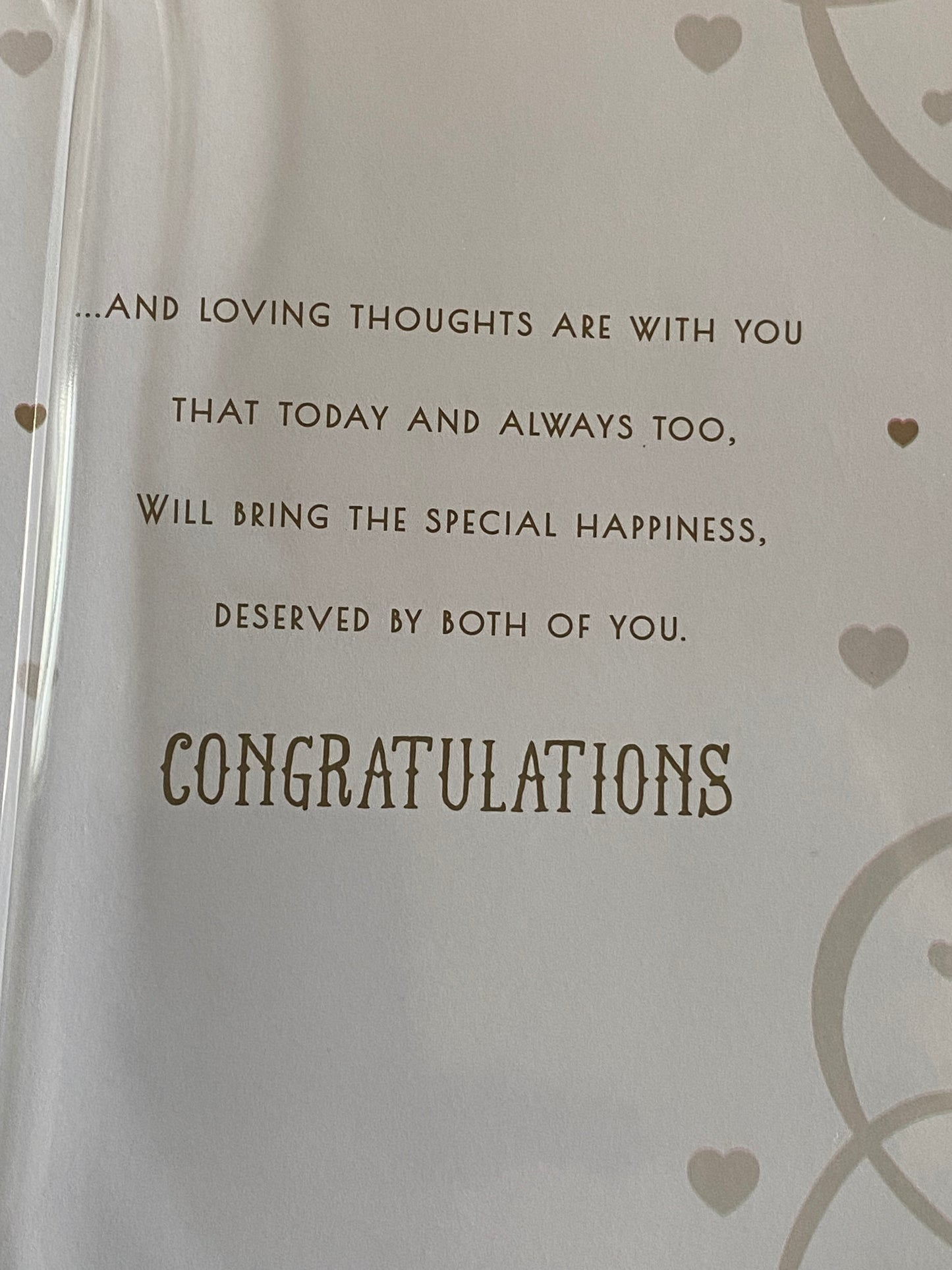 Happy Wedding Day With Love Brother & Wife With Love To You Wedding Day Card White/Gold Hearts/Words 3D/Foil Detail(PRELUDE43216)