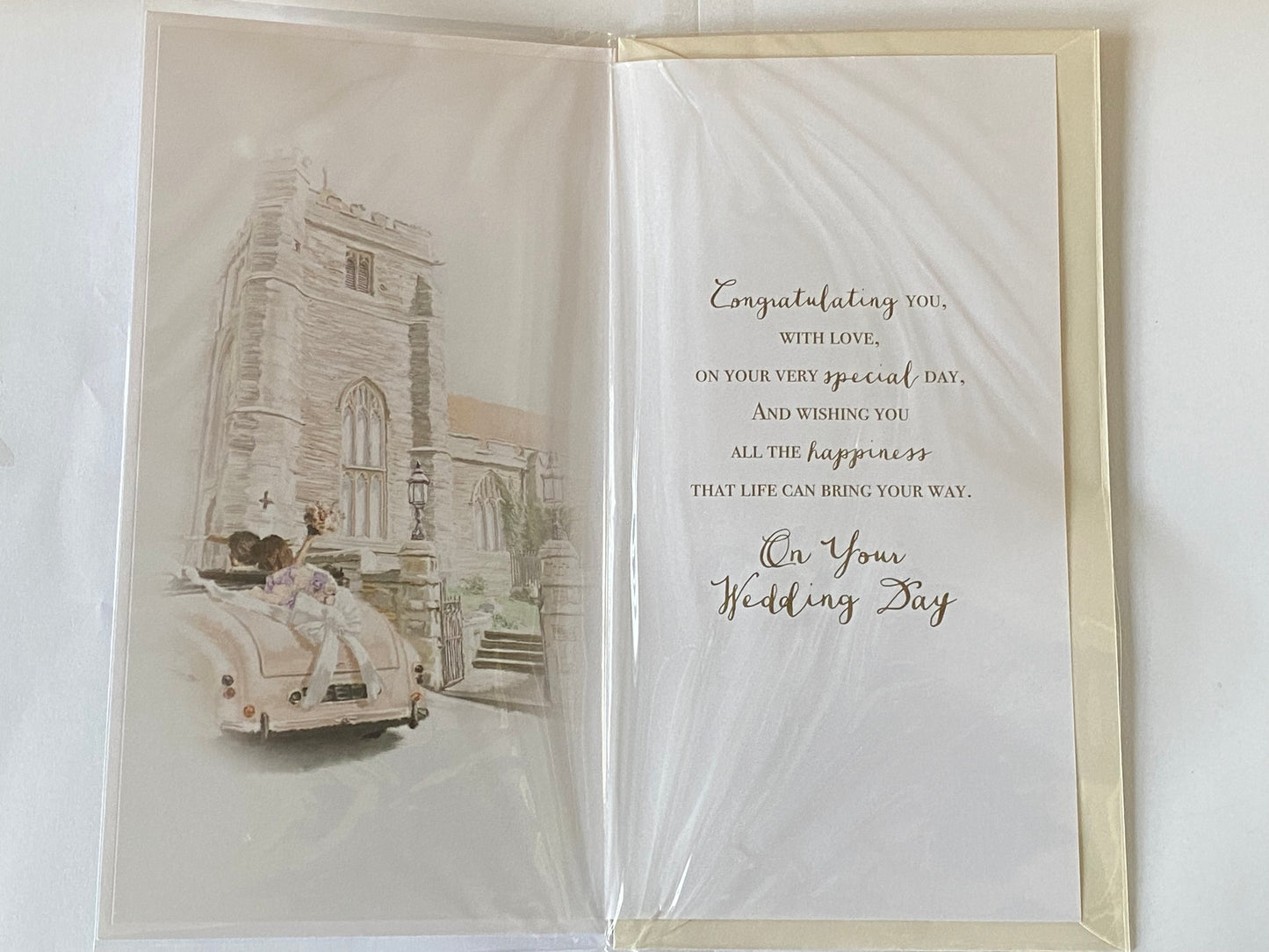 Wedding Congratulations To A Special Grandson & Wife On Your Wedding Day Card Wedding Car/Church/Words 3D/Glitter/Foil Detail(PRELUDE43208)