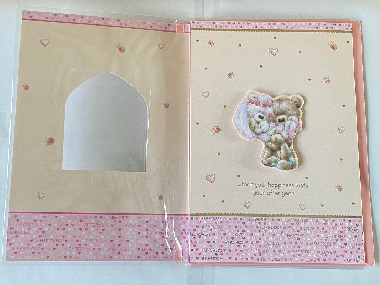 To A Special Grandson And & Wife On Your Wedding Day Wedding Day Card Pink/Silver Bride & Groom Teddies 3D/Glitter/Ribbon/Foil Detail(PRELUDE32070)