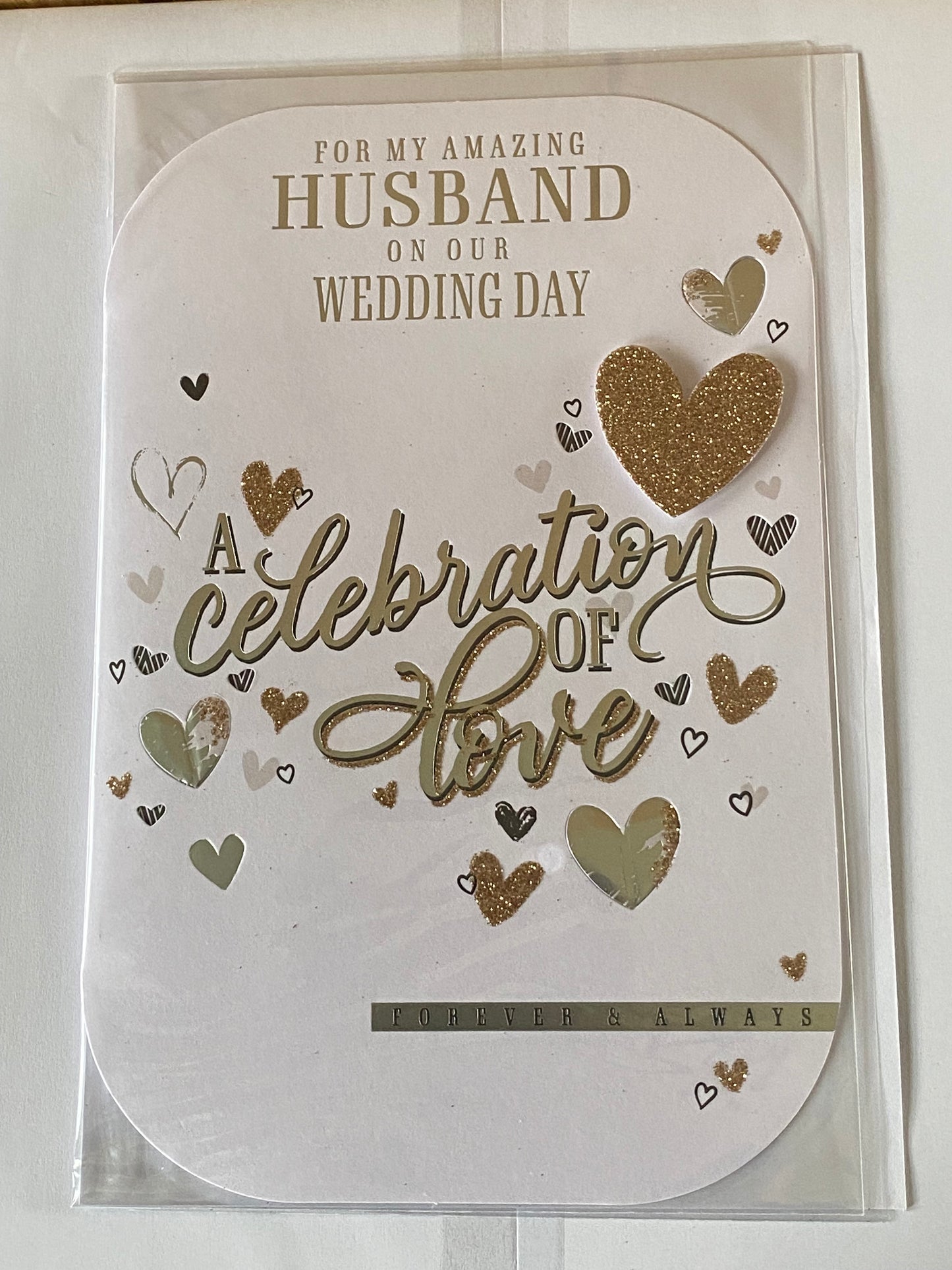 For My Amazing Husband On Our Wedding Day A celebration Of Love Wedding Day Card Hearts/Words 3D/Glitter/Foil Detail(PRELUDE48313)