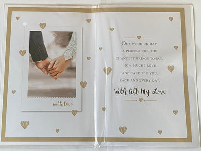 With Love Husband On Our Wedding Day Always & Forever Wedding Day Card My Husband Bride & Groom Hands/Hearts 3D/Foil Detail(PRELUDE43212)