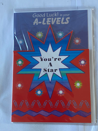 Good Luck! In Your A-Levels You're A Star Card A Level Exams Exam Blue/Red-Big Star Foil Detail(SS31189B)