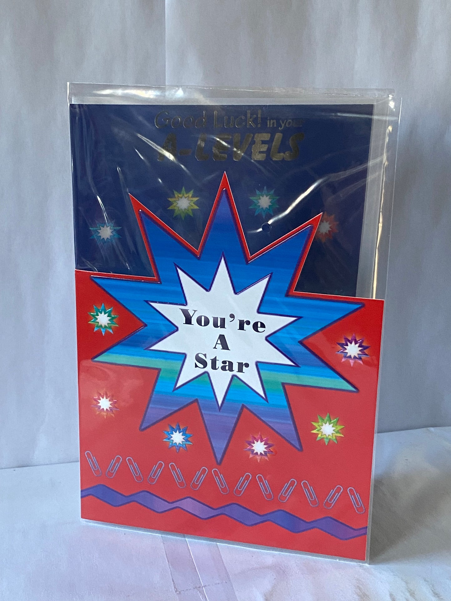 Good Luck! In Your A-Levels You're A Star Card A Level Exams Exam Blue/Red-Big Star Foil Detail(SS31189B)