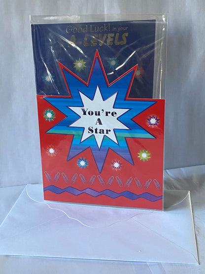 Good Luck! In Your A-Levels You're A Star Card A Level Exams Exam Blue/Red-Big Star Foil Detail(SS31189B)