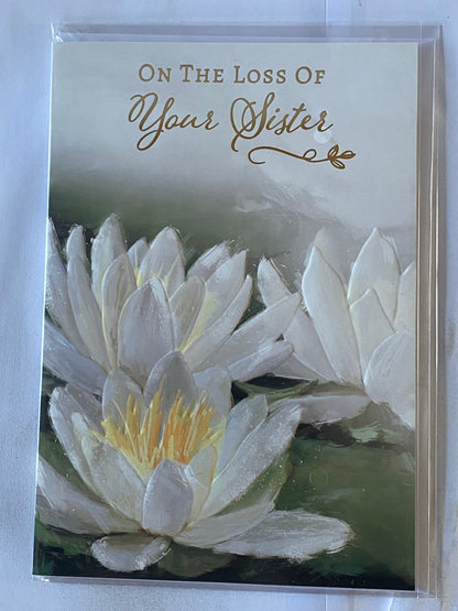 On The Loss of Your Sister Sympathy Card Condolence Big White Lilies Foil Detail(NC-VA222B)