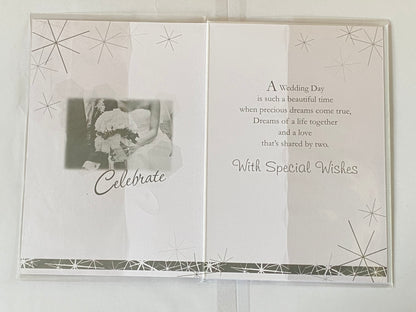 To A Special Son & Daughter-In-Law On Your Wedding Day Card White/Silver/Gold Bride+Groom/Stars/Squares Foil Detail(KI34499)