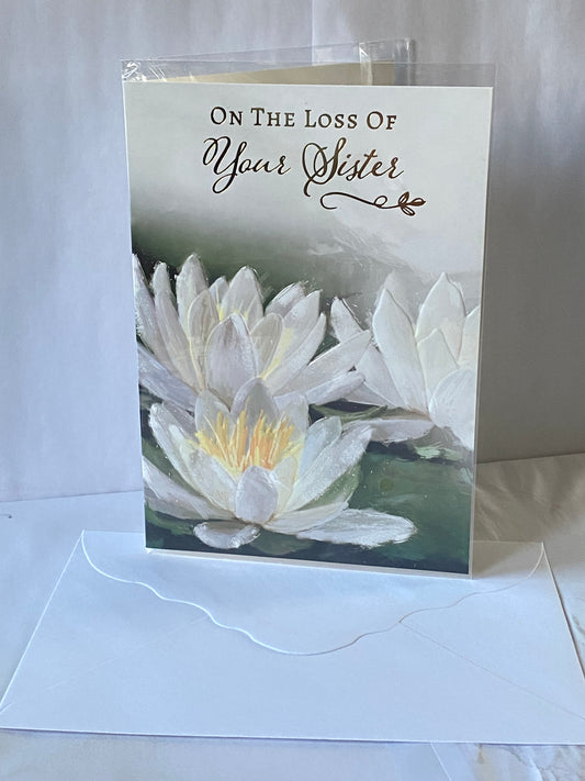 On The Loss of Your Sister Sympathy Card Condolence Big White Lilies Foil Detail(NC-VA222B)