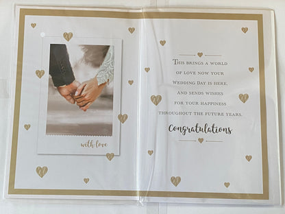 Happy Wedding Day Son & Wife With Love To Both Of You Wedding Day Card Holding Hands/Hearts 3D/Foil Detail(PRELUDE43212)