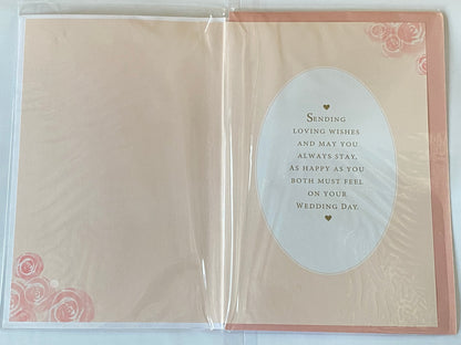 For A Special Son & Wife On Your Wedding Day Card Grey/Pink Bride+Groom Pearls/Glitter/Foil Detail(PRELUDE45569)