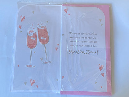 To A Special Nephew And Husband Nephew & Husband On Your Wedding Day Card White/Pink Champagne Flutes/Words 3D/Glitter/Foil Detail(PRELUDE45565)