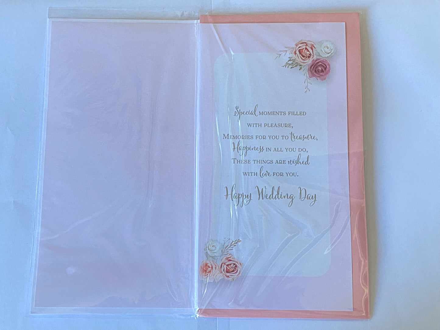 Happy Wedding Day To A Wonderful Sister & Wife Wedding Day Card White/Gold Words/Roses 3D/Glitter/Foil Detail(PRELUDE45564)