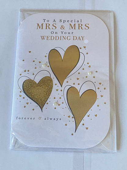 To A Special Mrs & Mrs On Your Wedding Day Forever & Always Wedding Day Card Gold Hearts/Words Pearls/Glitter/Foil Detail(PRELUDE47271)