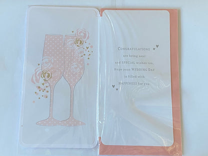 To A Special Mrs & And Mrs On Your Wedding Day Card Pink/Silver Champagne/Flutes/Words Gems/Foil Detail(PRELUDE47276)