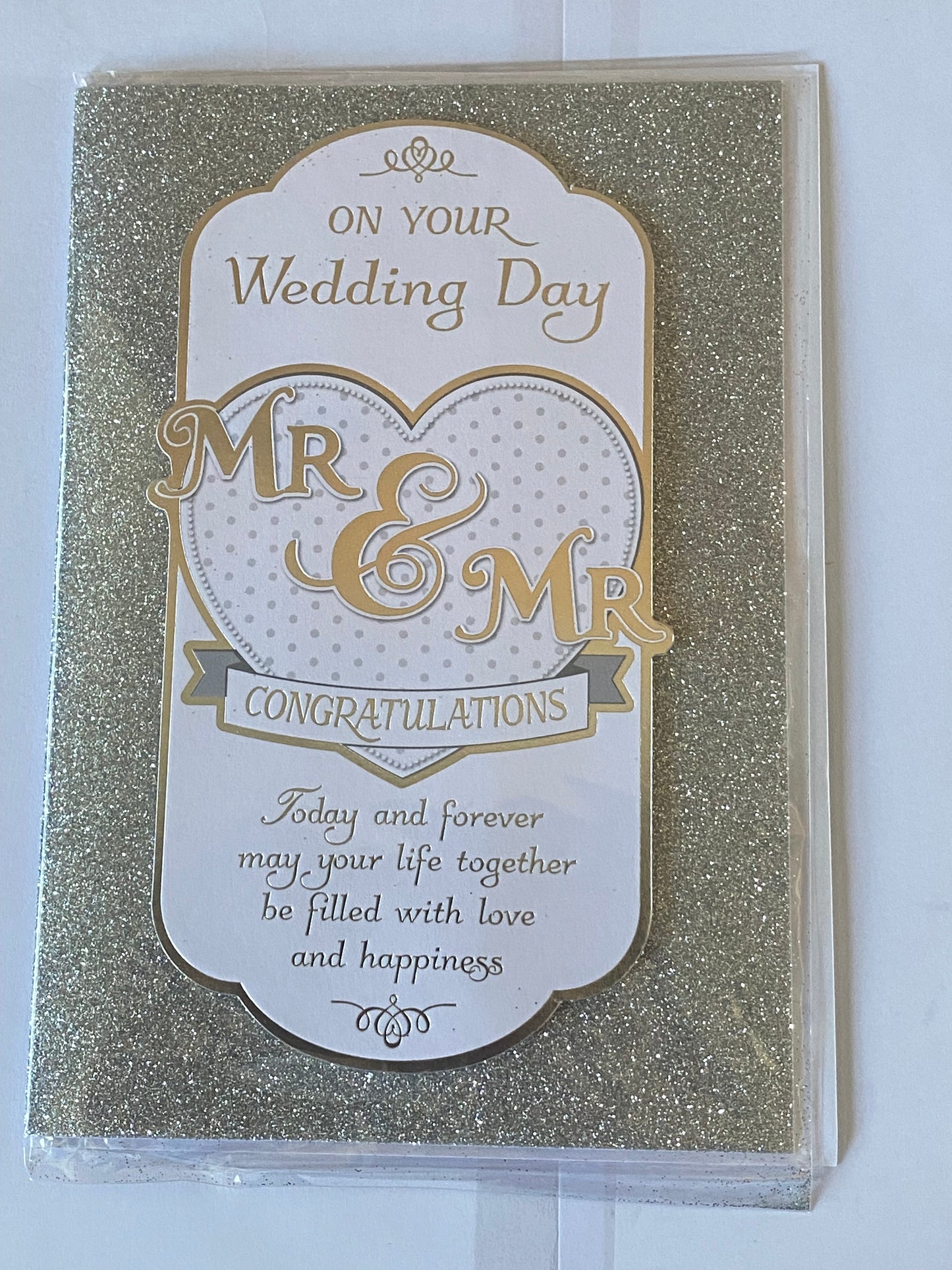 On Your Wedding Day Mr & Mr Congratulations Wedding Day Card Silver/White Words 3D/Glitter/Foil Detail(PRELUDE41519)