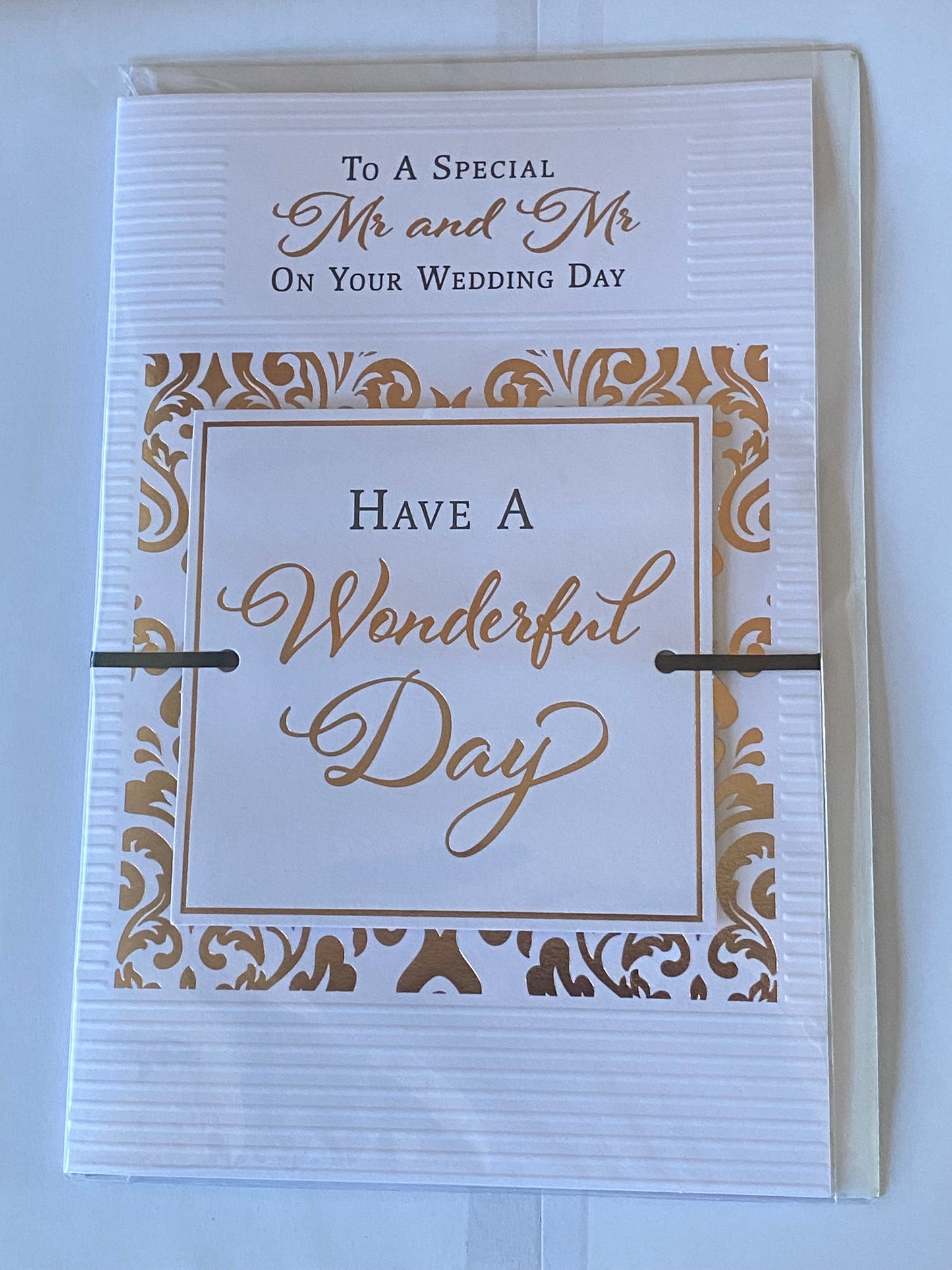 To A Special Mr And & Mr On Your Wedding Day Have A Wonderful Day Wedding Day Card White/Rose Gold/Black Words 3D/Ribbon/Foil Detail(PRELUDE47286)