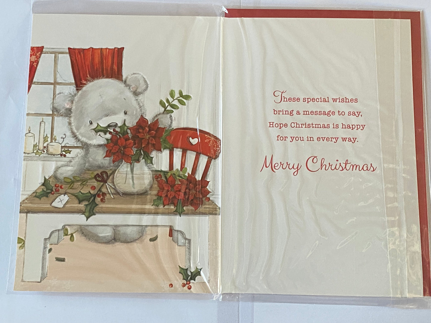 To A Lovely Cousin At Christmas Card Grey Teddy Flower Arranging Foil Detail(NC-VX060B)