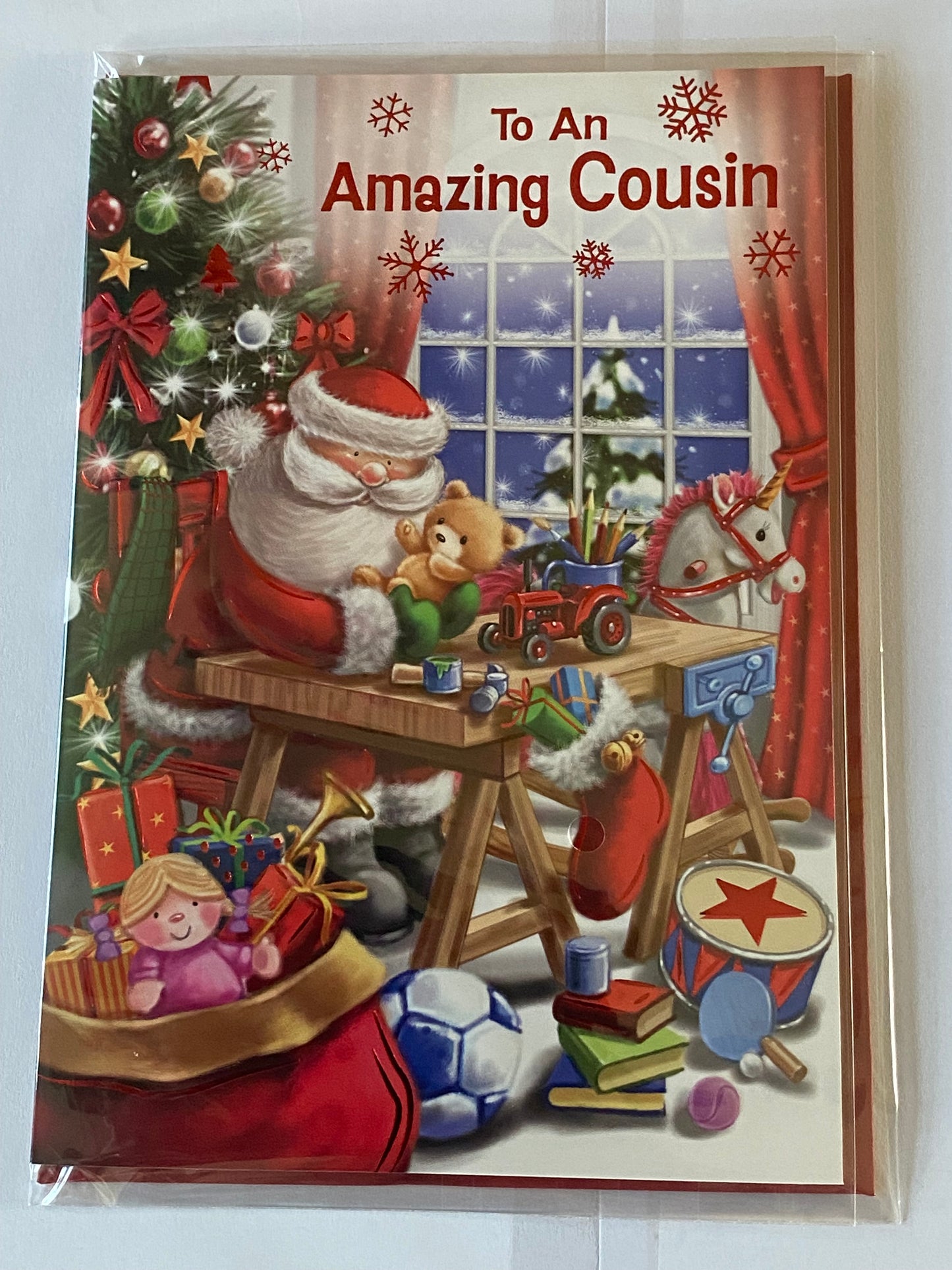 To An Amazing Cousin Christmas Card Cute Santa/Toys Foil Detail(NC-VX111A)