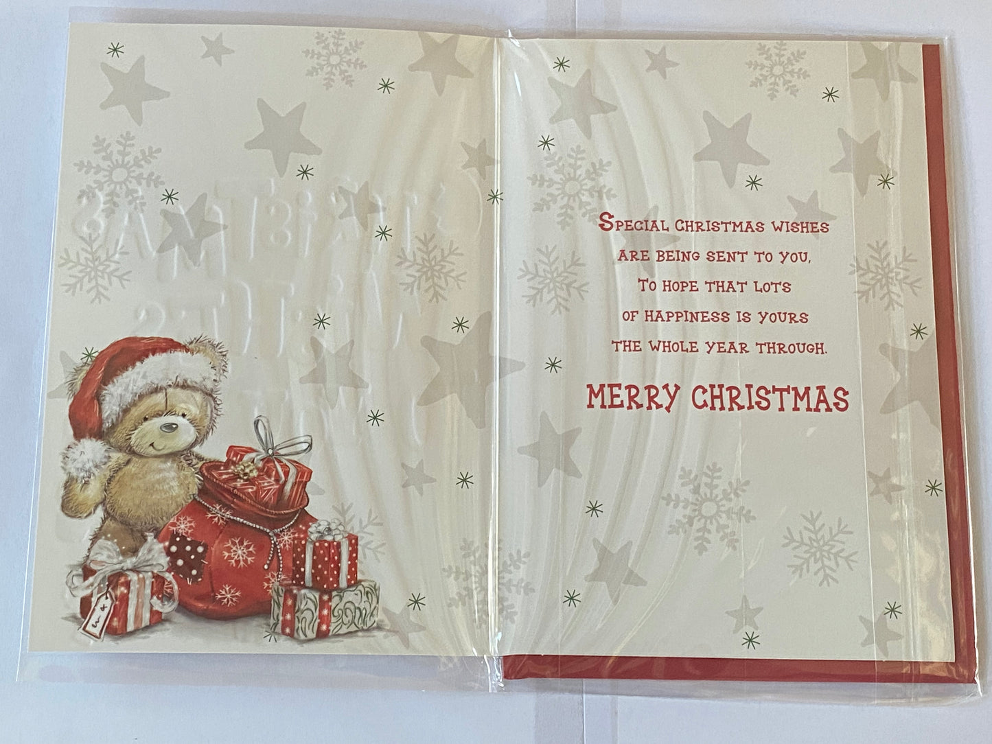 Cousin Sending Christmas Wishes To You Christmas Card Teddy/Presents/Words Foil Detail(PH47000A)