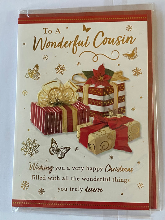 To A Wonderful Cousin Christmas Card Presents/Gold Words Foil Detail(PH49199A)