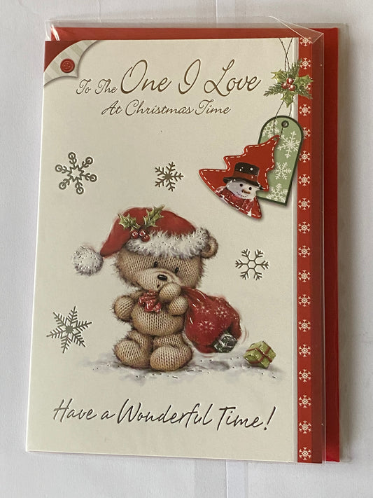 To The One I Love At Christmastime Christmas Card Cute Teddy/Sack(SXC50-747A)