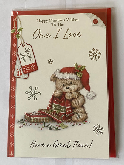 Happy Christmas Wishes To The One I Love Christmas Card Cute Teddy/Jumper(SXC50-747B)