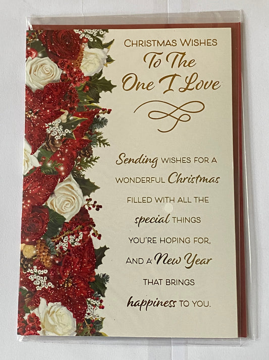 Christmas Wishes to The One I Love Christmas Card Red/White Flowers/Gold Words(PH46347A)