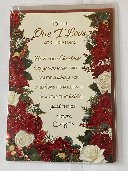 To The One I Love At Christmas Card Red/White Flowers/Gold Words(PH46347B)