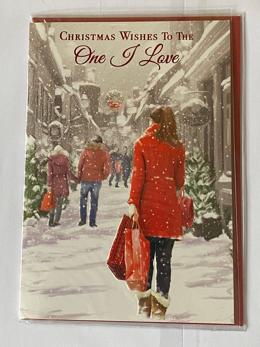 Christmas Wishes to The One I Love Christmas Card Lady Christmas Shopping Outside(NC-VX020A)