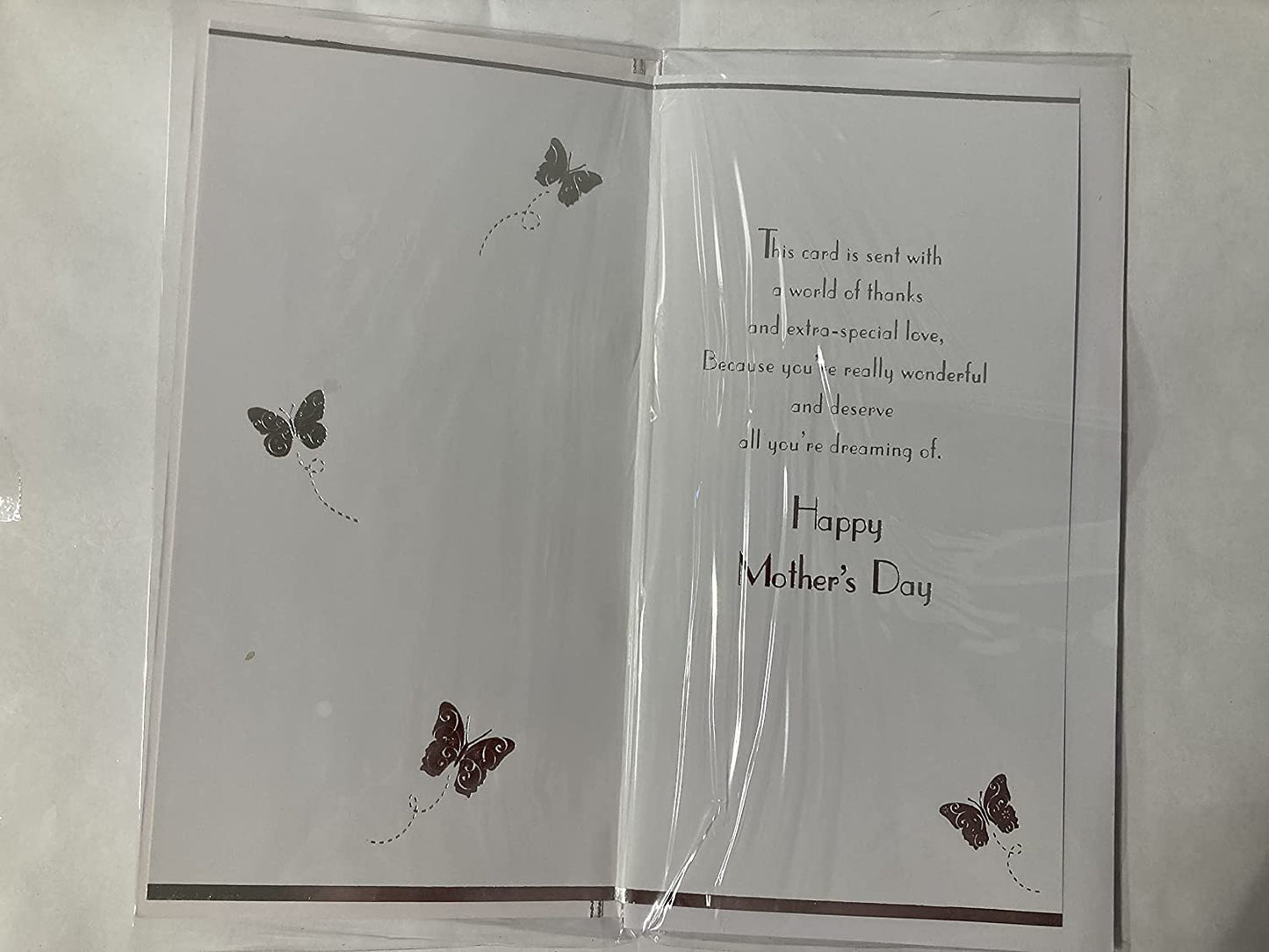 To A Special Auntie On Mother's Day Mothers Day Card White-Silver Butterflies/Words Ribbon/Foil Detail