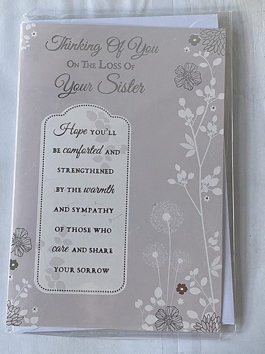 Thinking Of You On The Loss of Your Sister Sympathy Card Condolence Cream/Silver Words/Rectangle Foil Detail(PH40008A)