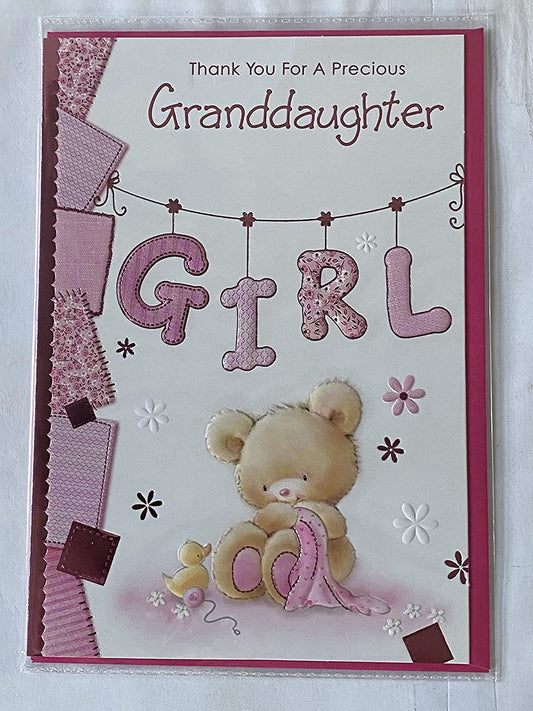 Thank You For A Precious Granddaughter Girl New Baby Girl Born Birth Card from The Grandparents Teddy/Pink Blanket Foil Detail(PH35650E)