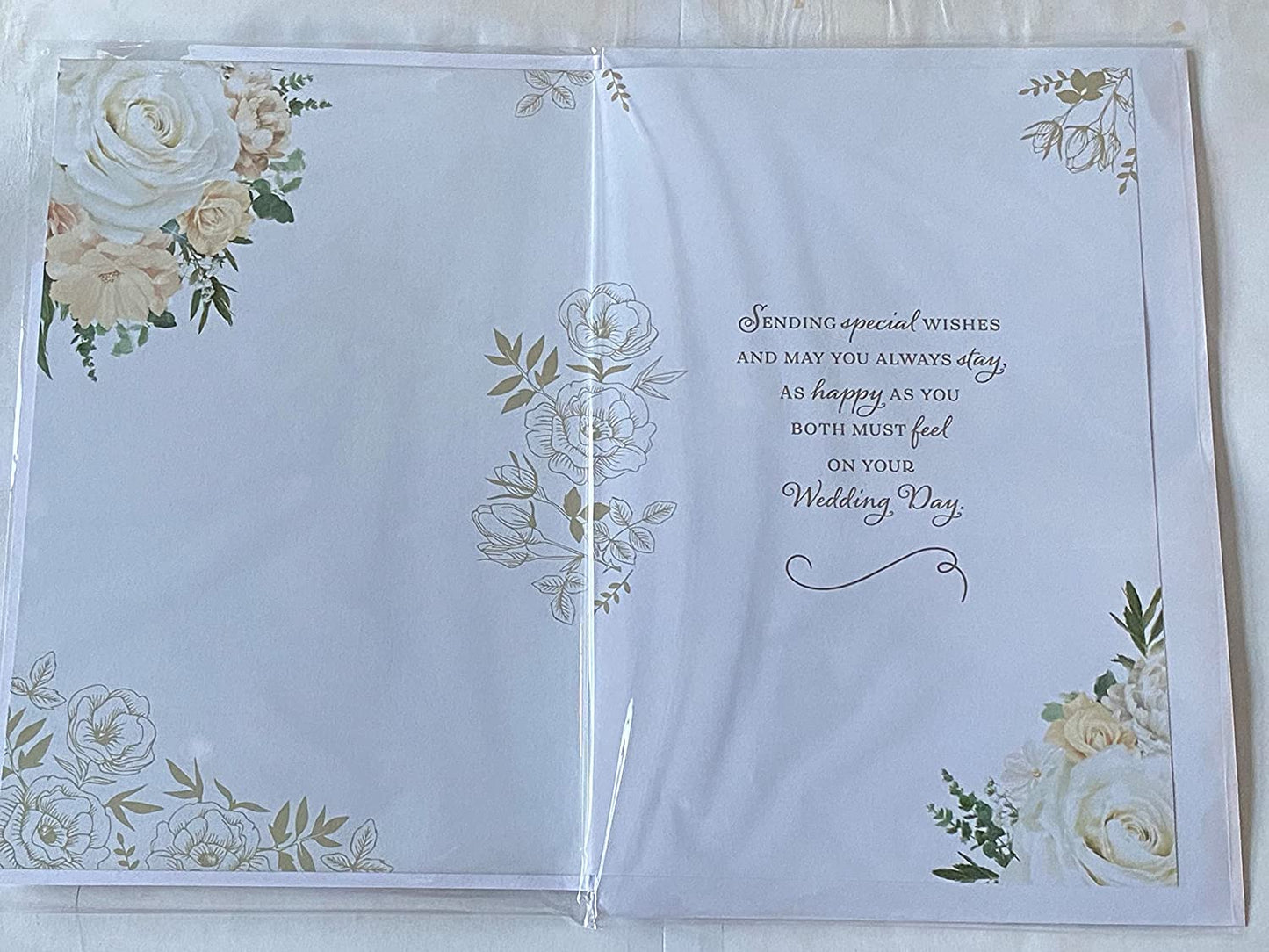 Happy Wedding Day To A Special Sister & Your Husband On Your Wedding Day Card Flowers/Gold Words 3D/Foil Detail(PRELUDE48746)