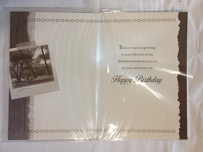 You're Just Like A Son to Me Just for You Birthday Card Brown/Gold Words/Garden Table+Chairs/Hammock Foil Detail(PH38842A)