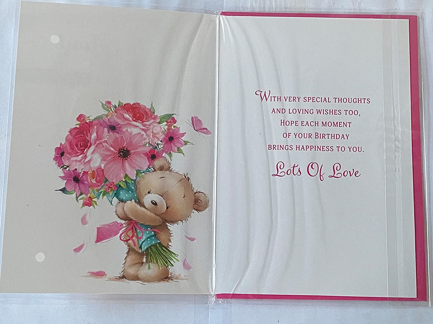 Especially For A Lovely Aunt Happy Birthday Card Teddy Pink Flowers Foil Detail(NC-VA123E)