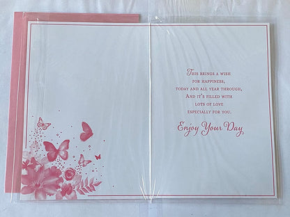 You've Always Been Like A Daughter To Me Birthday Card Butterflies/Flowers/Gold Words Glitter/Foil Detail(PH48389E)