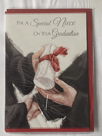 For A Special Niece On Your Graduation Card Graduated Congratulations Well Done Graduates Holding Scroll Foil Detail(PH39798E)