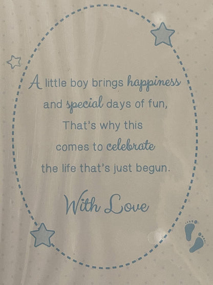 With Love On The Birth of Our Great-Grandson Baby Boy New Baby Born Card from The Great-Grandparents White/Blue Baby Teddy/Bottle Foil Detail(PH42354E)