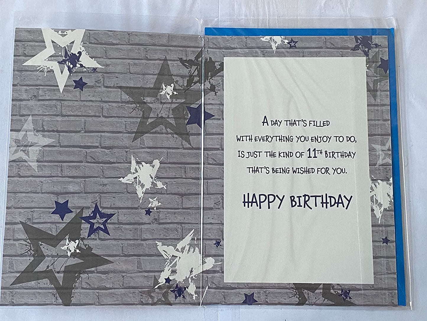 Boys Male Age 11 11th Eleven Eleventh Happy 11th Birthday Card Grey/Blue Graffiti Wall/Words Foil Detail(PH43417-1A)