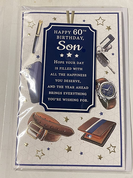 Happy 60th Birthday Son Birthday Card Age 60 60th Sixty Gadgets/Words 3D/Foil Detail