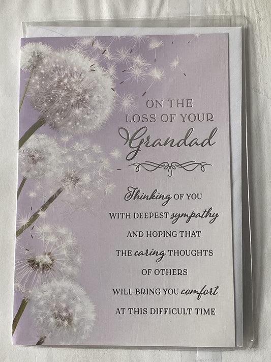 On The Loss of Your Grandad Sympathy Card Condolence White Flowers/Silver Words Foil Detail(PH48416E)