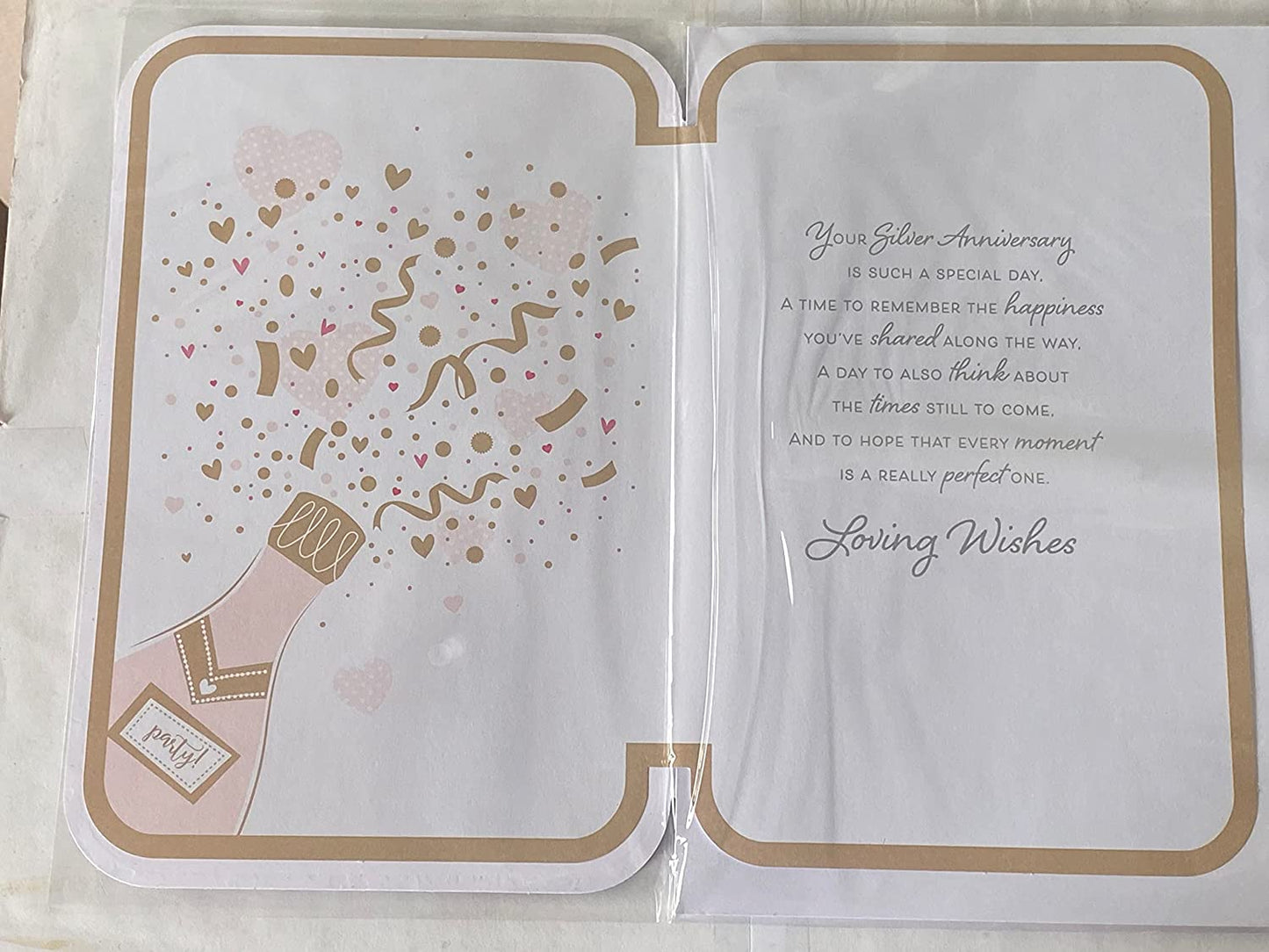 With Love To A Wonderful Son & Daughter-In-Law Happy Silver Anniversary Your 25th Wedding Anniversary Card Champagne/Silver Words 3D/Glitter/Foil Detail(PRELUDE48309)