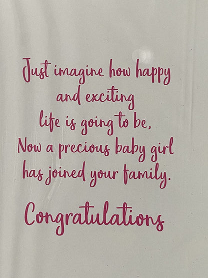 On The Birth of Your Great-Granddaughter New Baby Girl Born Card to Great-Grandparents Pink Booties/Pink Present Glitter/Foil Detail(PH43645A)