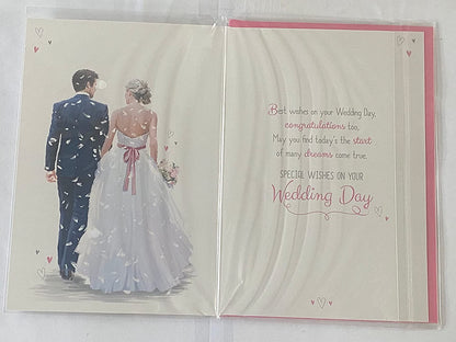 On Your Wedding Day Card Bride+Groom Holding Hands/Hearts Glitter/Foil Detail On Your Wedding Day Card