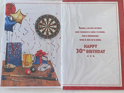 On Your 30th Grandson Happy Birthday Card Age 30 Thirty Beer/Games 3D/Foil Detail