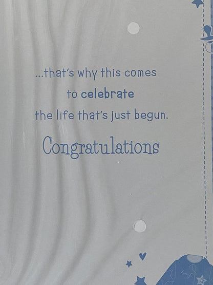 Congratulations On The Birth of Your Gorgeous Great-Grandson New Baby Boy Born Card to The Great-Grandparents White/Blue Clothes Line/Silver Words Foil Detail9PH39999A)