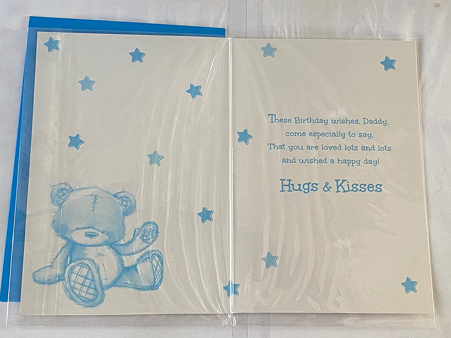 To A Fantastic Daddy Have The Best Day Ever! Birthday Card White/Blue Teddy/Words/Stars Foil Detail(PH43627E)